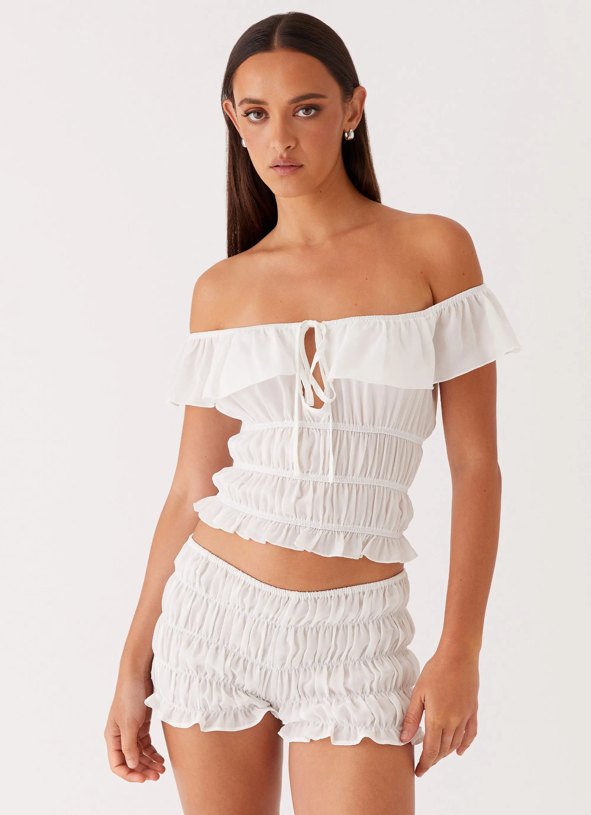 Girls Like Us Ruched Top - White