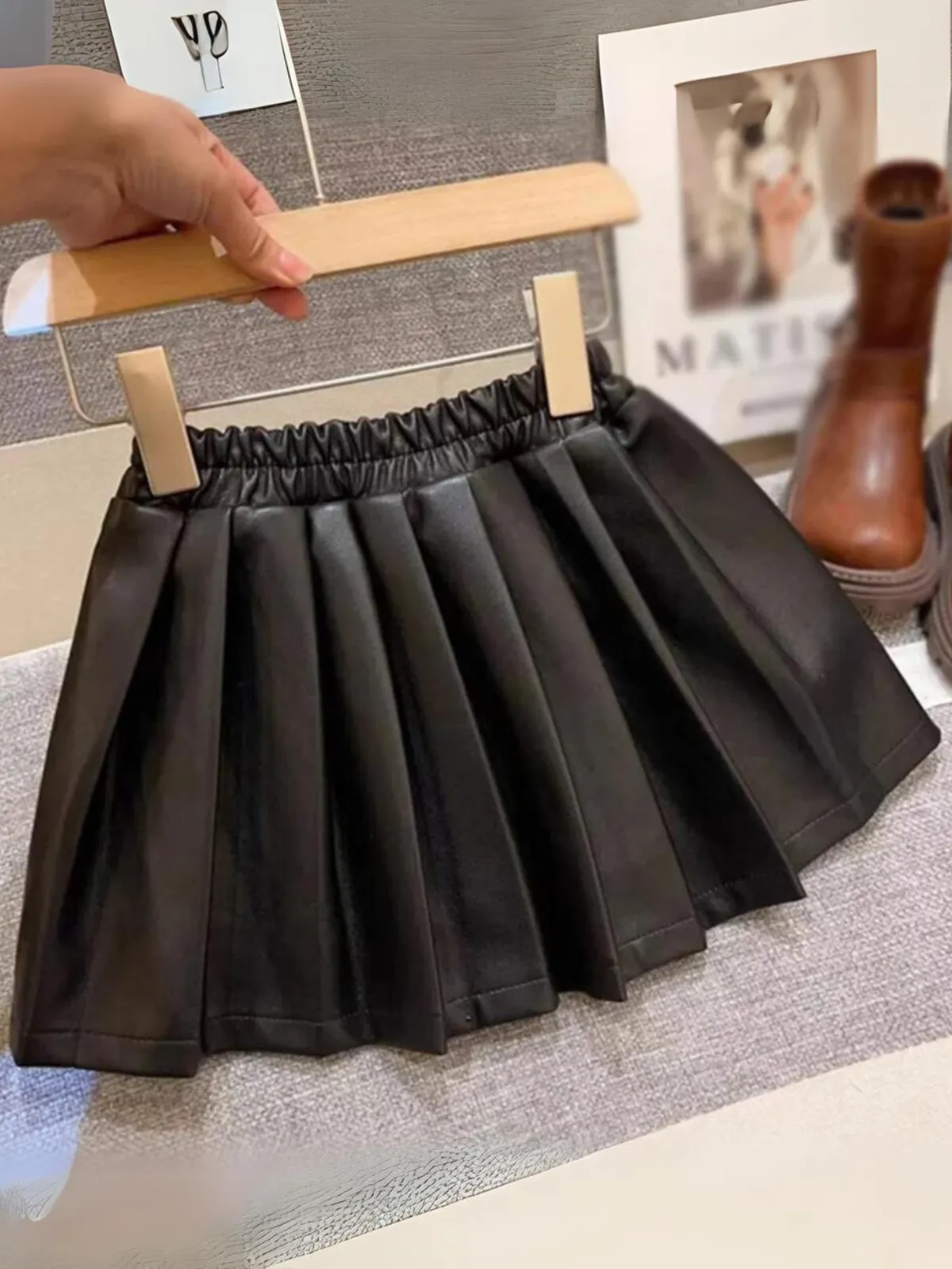 Girl's Pleated Faux Stylish and Comfortable Leather Skirt