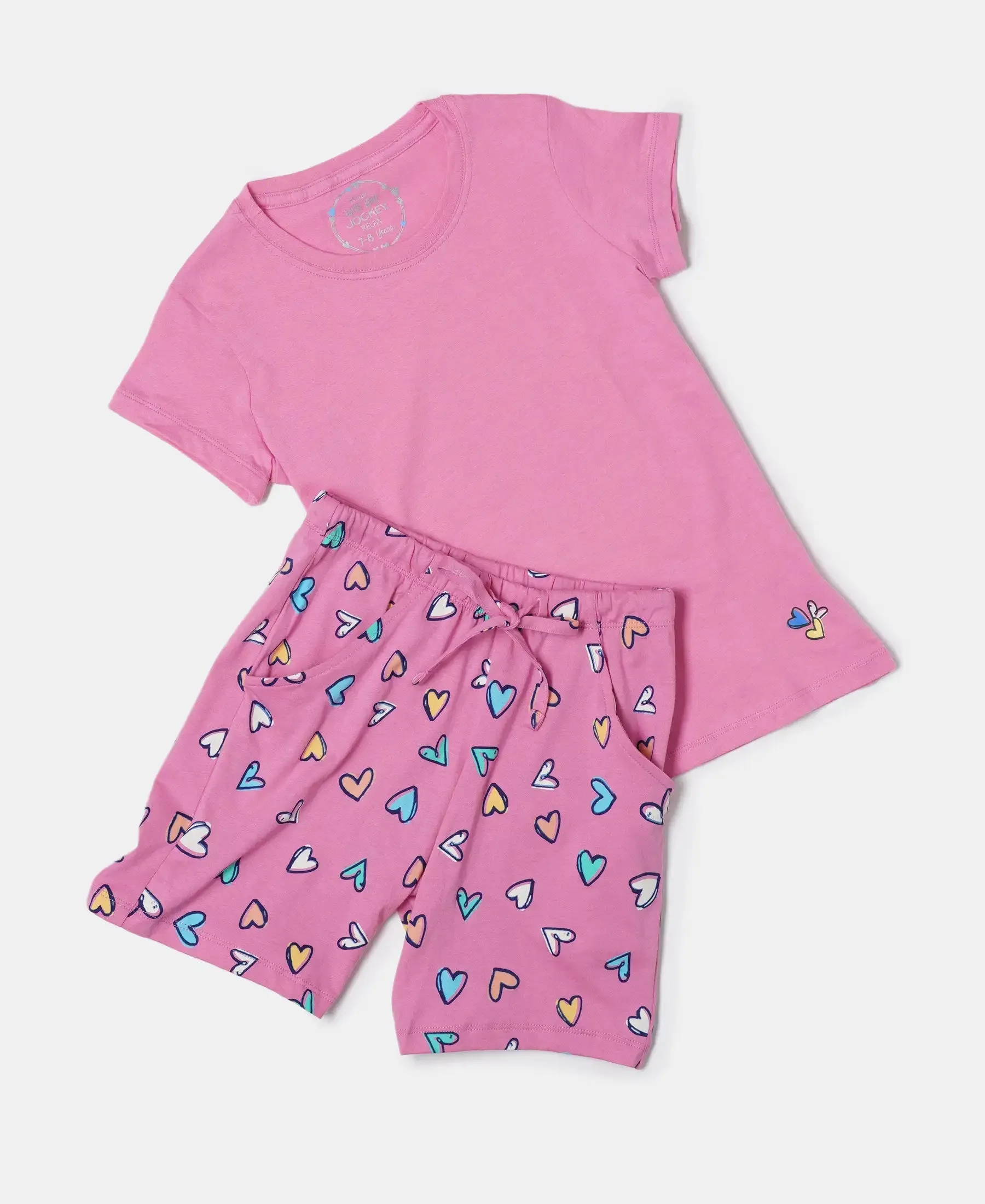 Girl's Super Combed Cotton Short Sleeve T-Shirt and Printed Shorts Set - Wild Orchid