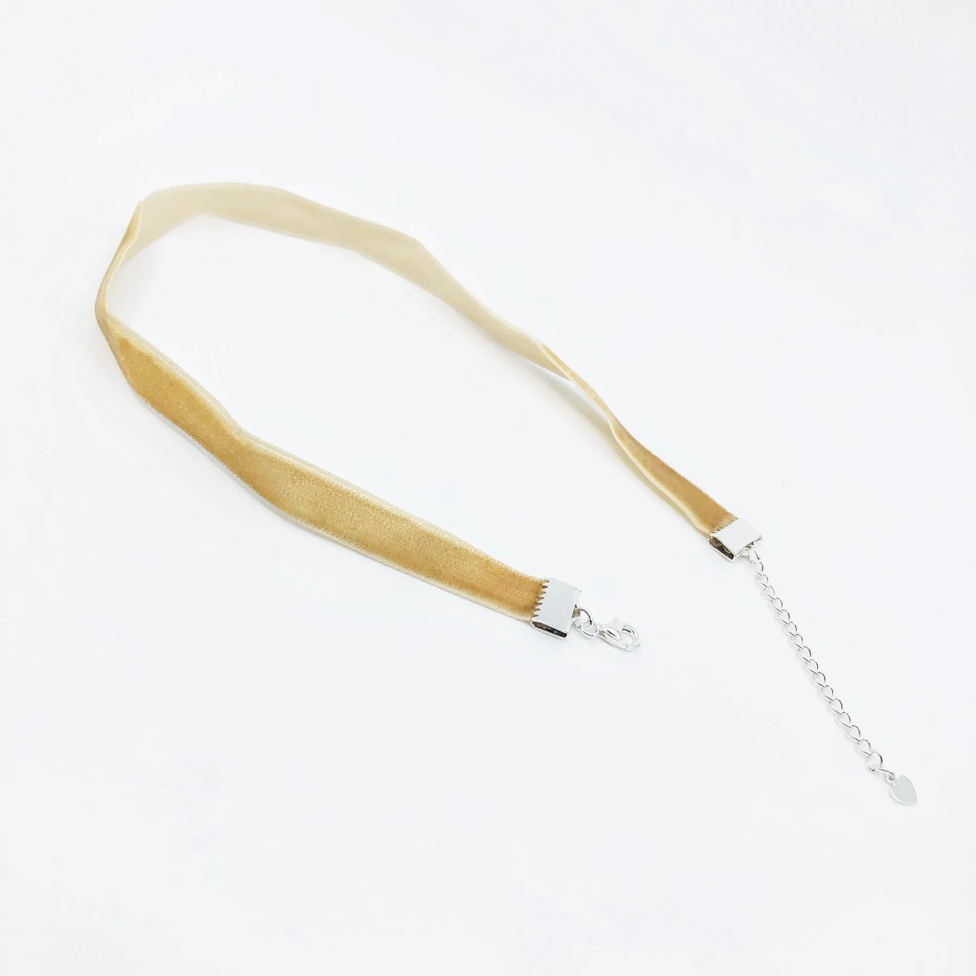 Gold Velvet Choker Necklace with Silver Adjustable Chain