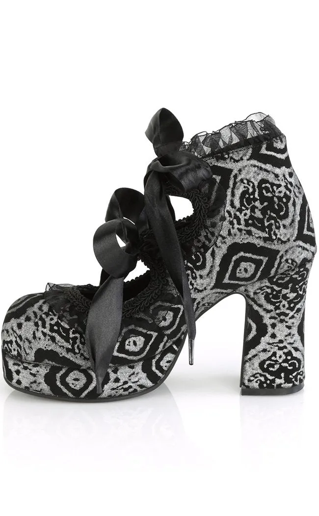 GOTHIKA-53 Black & Silver Nubuck Mary Jane Heels (Au Stock)