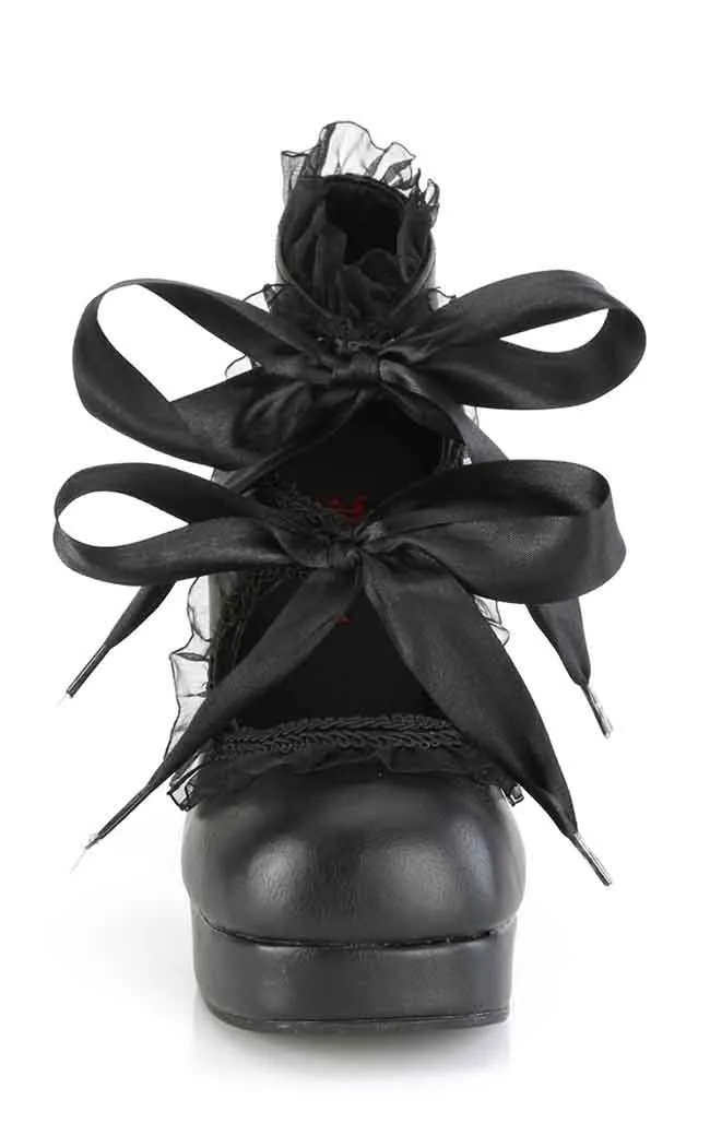 GOTHIKA-53 Black Frilly Mary Jane Heels