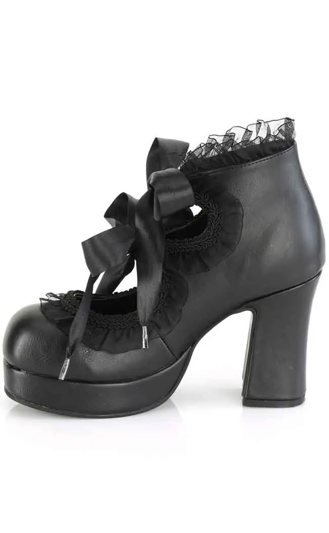 GOTHIKA-53 Black Frilly Mary Jane Heels