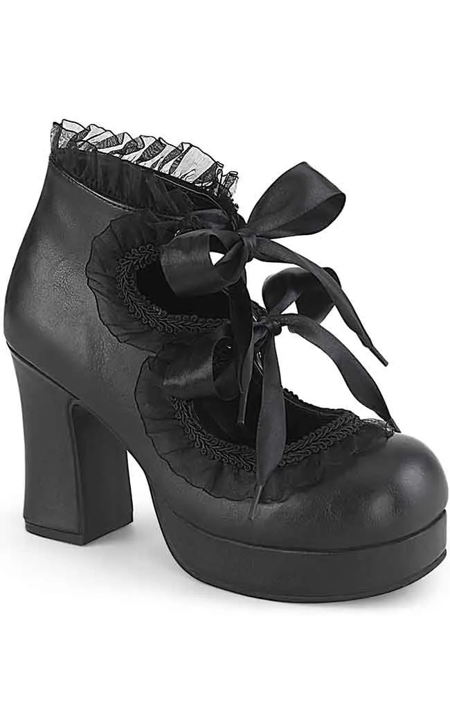 GOTHIKA-53 Black Frilly Mary Jane Heels