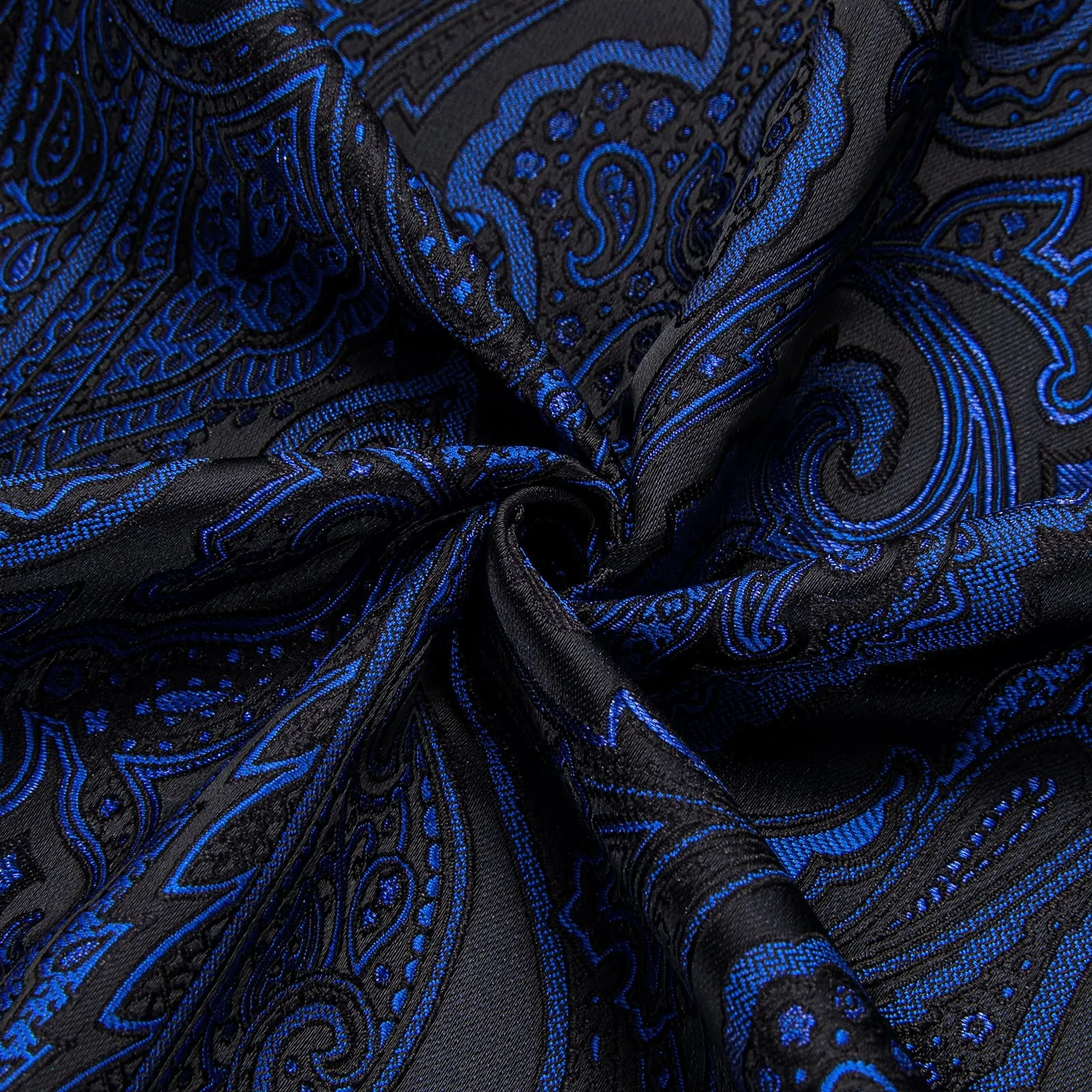 Hi-Tie Blue Black Shirt Jacquard Paisley Top Men's Long Sleeve Shirt