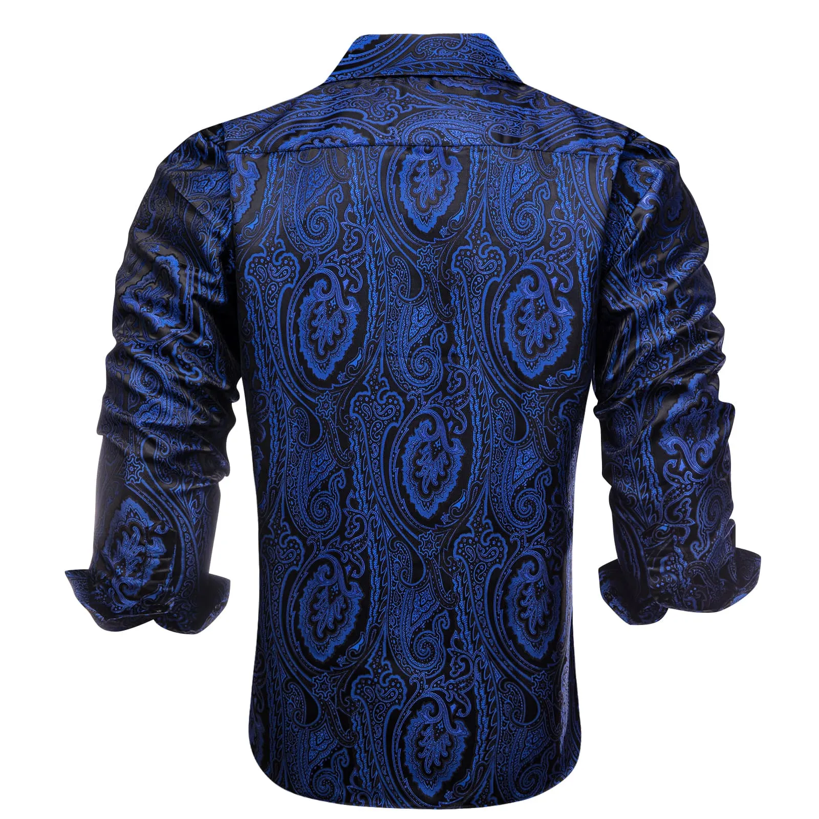 Hi-Tie Blue Black Shirt Jacquard Paisley Top Men's Long Sleeve Shirt