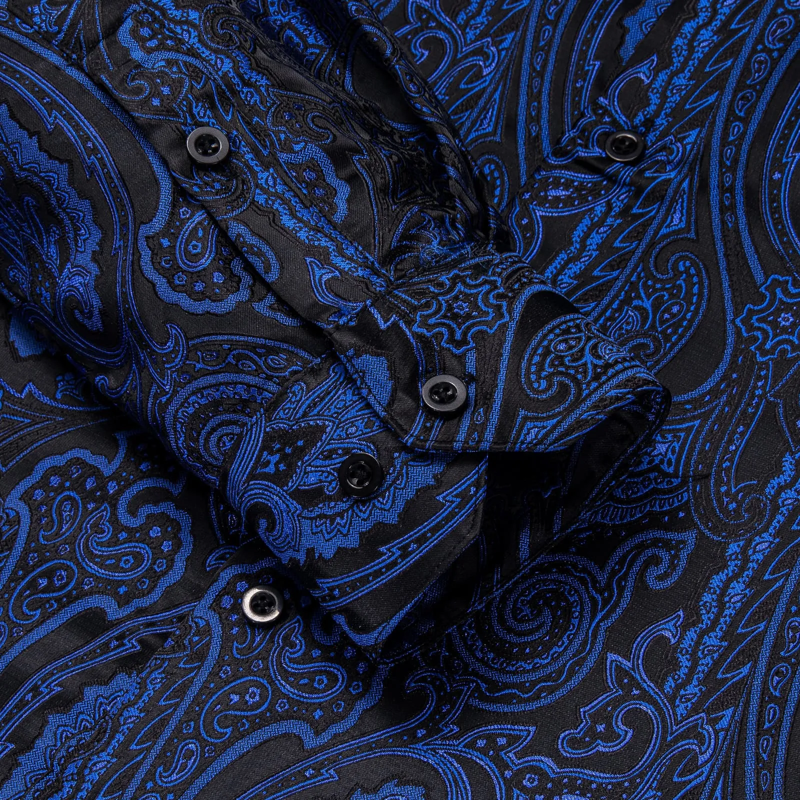 Hi-Tie Blue Black Shirt Jacquard Paisley Top Men's Long Sleeve Shirt