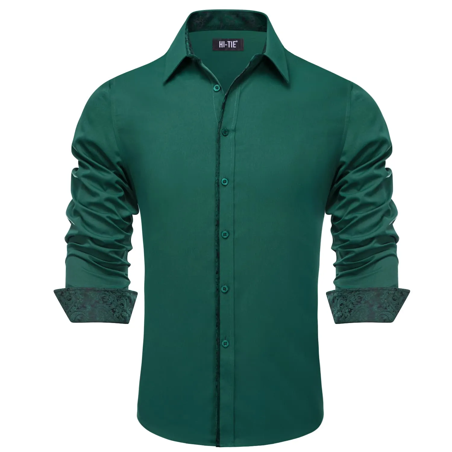 Hi-Tie Button Down Shirt Solid SeaGreen Shirt with Jacquard Collar