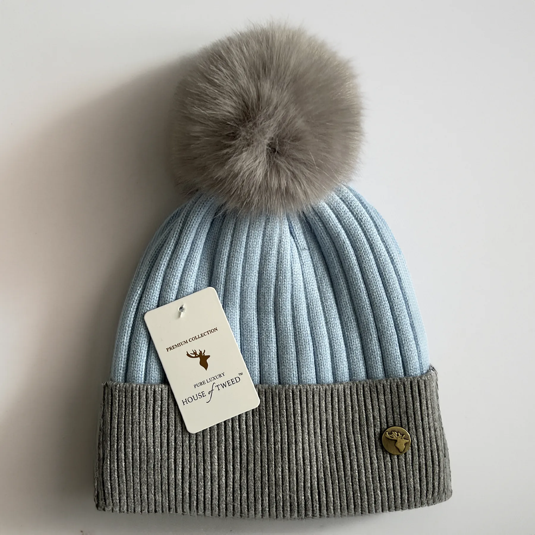 House of Tweed Luxury Striped Ladies Pom Pom Bobble  Beanie Hats