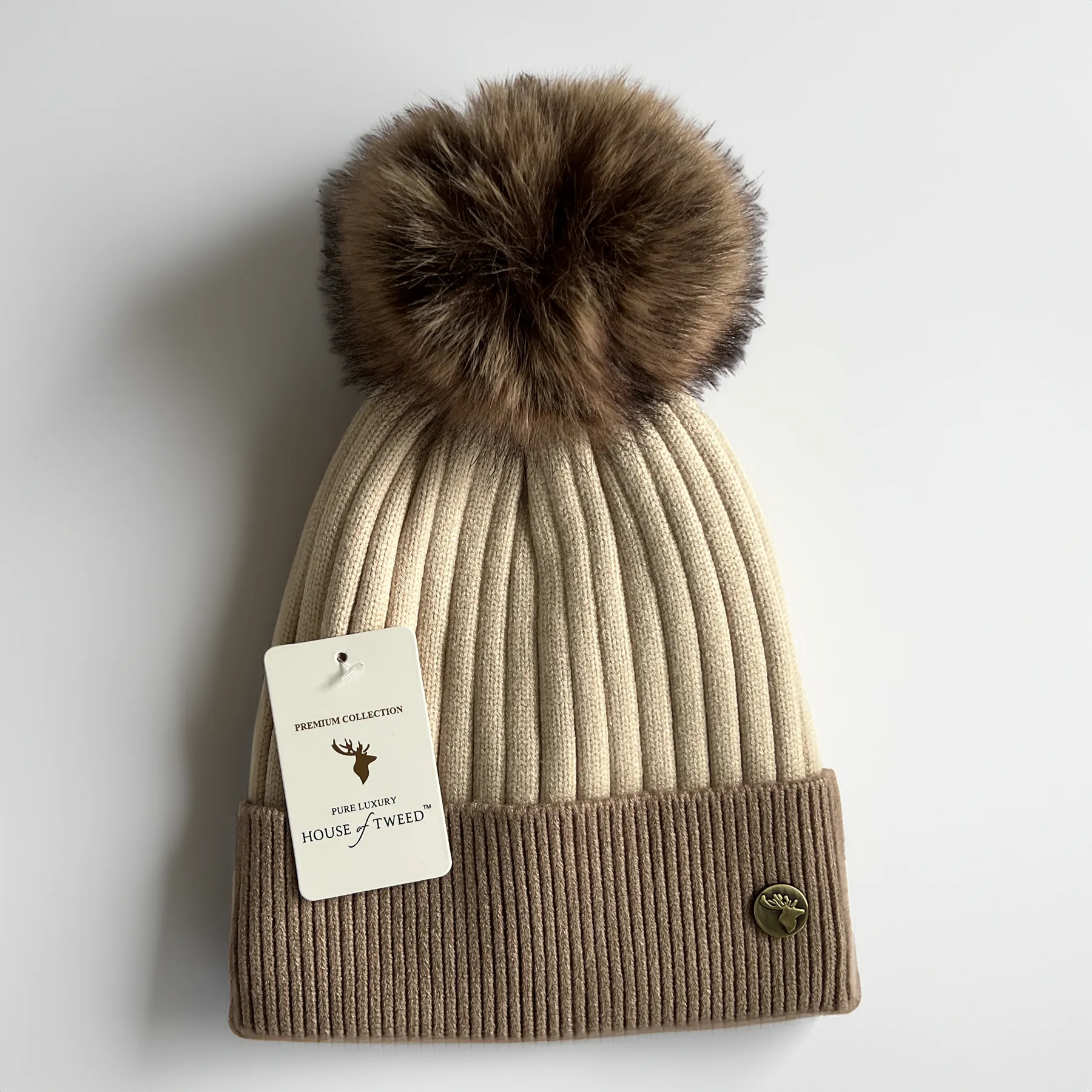 House of Tweed Luxury Striped Ladies Pom Pom Bobble  Beanie Hats