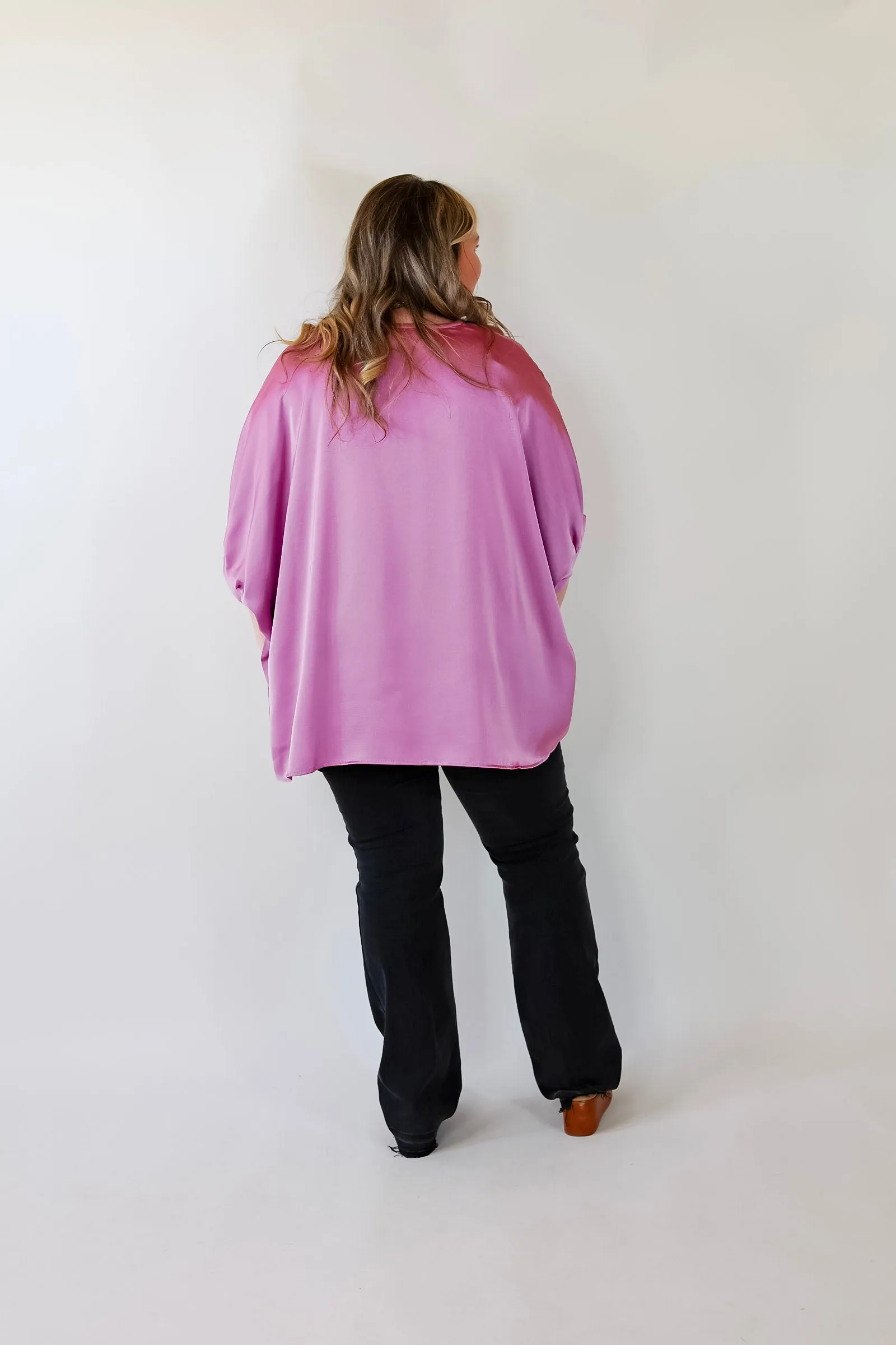 Irresistibly Chic Half Sleeve Oversized Blouse in Mauve Purple