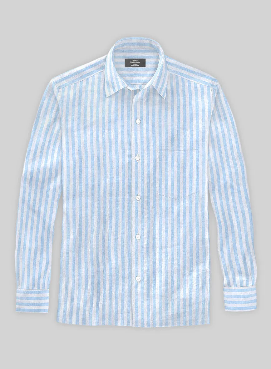 Italian Linen Mabel Blue Awning Stripe Shirt