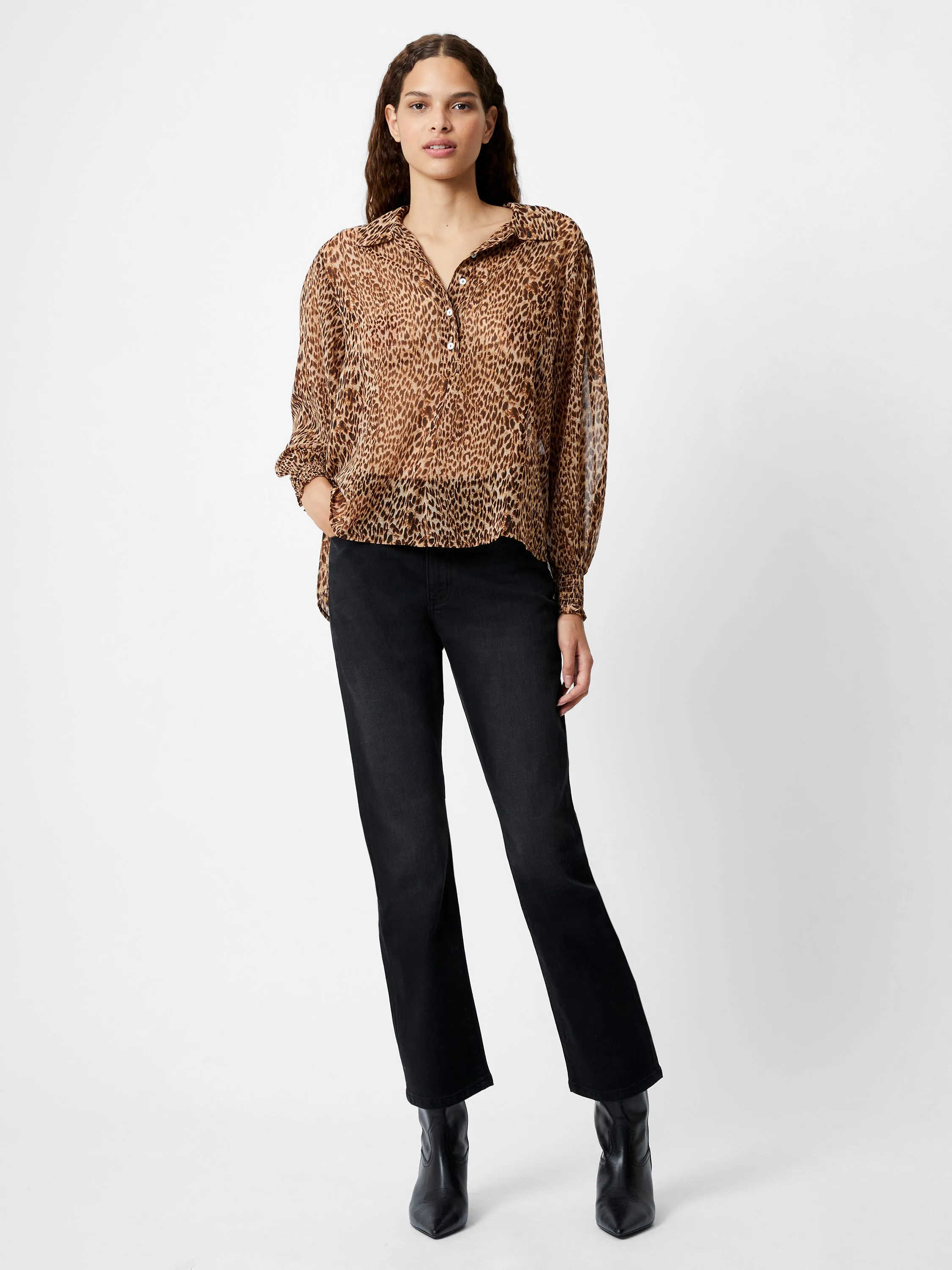 Leopard Print Georgette Long Sleeve Top