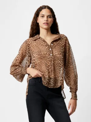 Leopard Print Georgette Long Sleeve Top