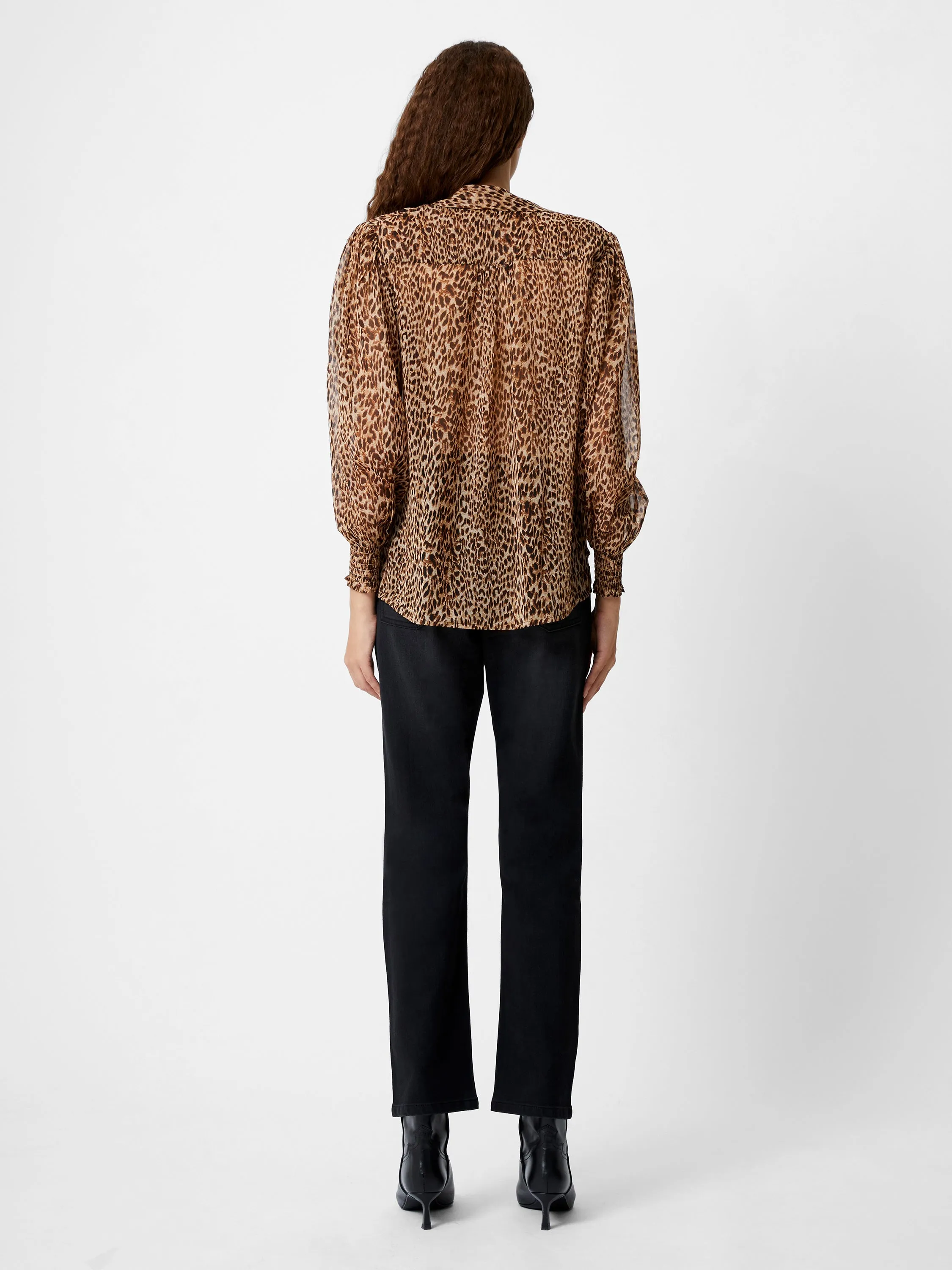 Leopard Print Georgette Long Sleeve Top