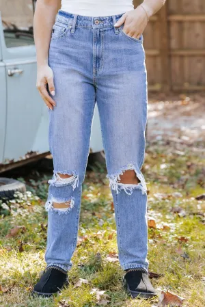 Light Wash High Rise Distressed Mom Jeans