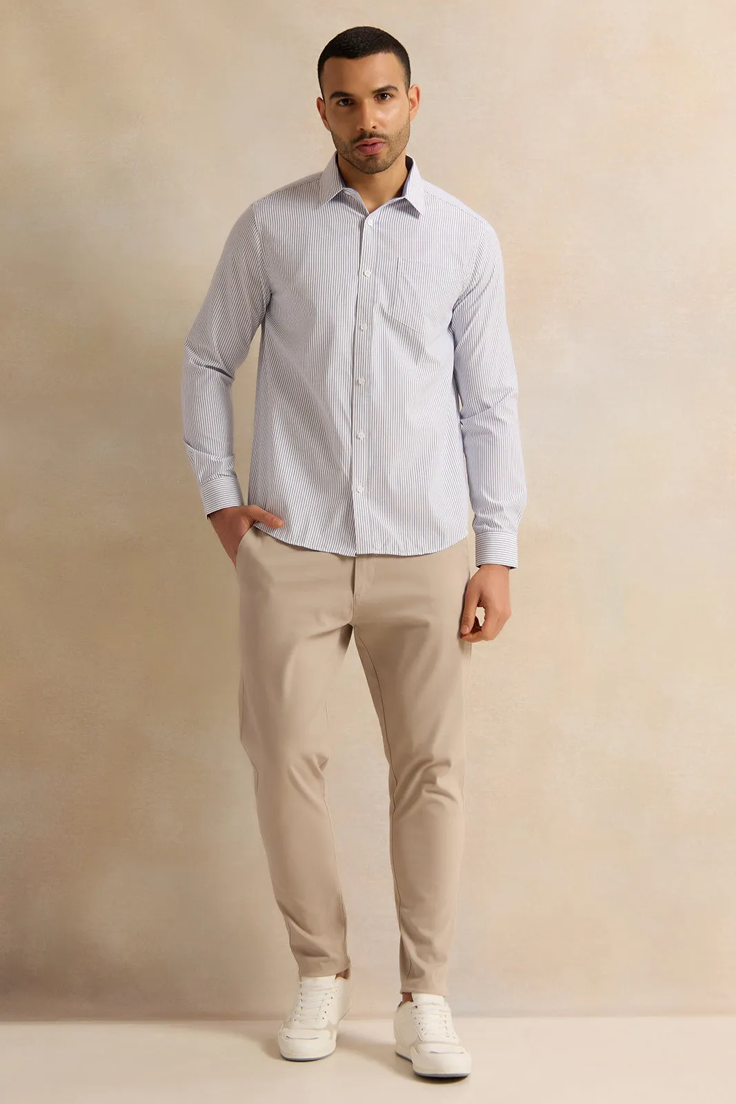 Men White Striped Shirt