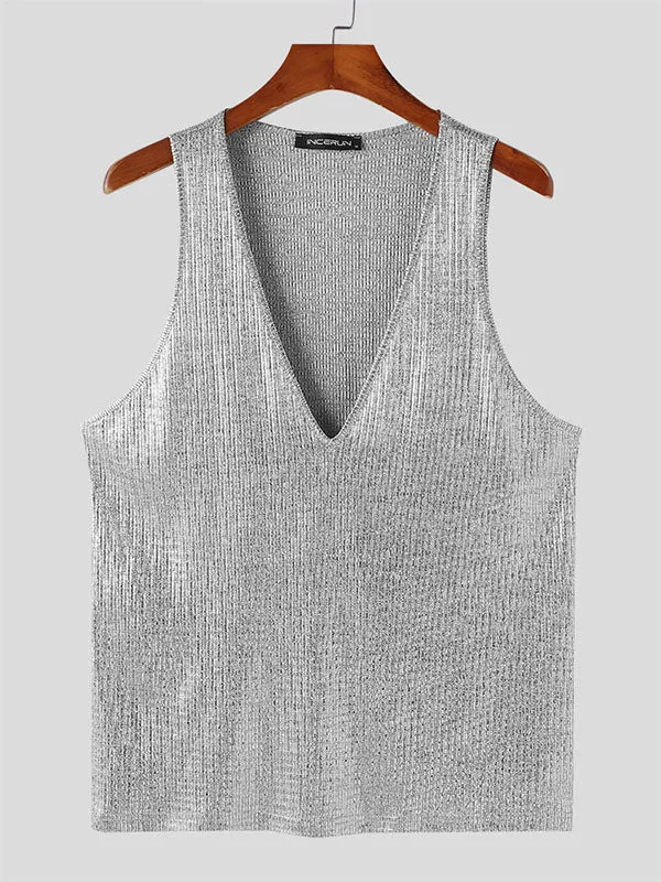 Mens Glitter Stripe V-Neck Sleeveless Tank SKUK70390