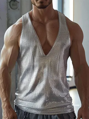 Mens Glitter Stripe V-Neck Sleeveless Tank SKUK70390