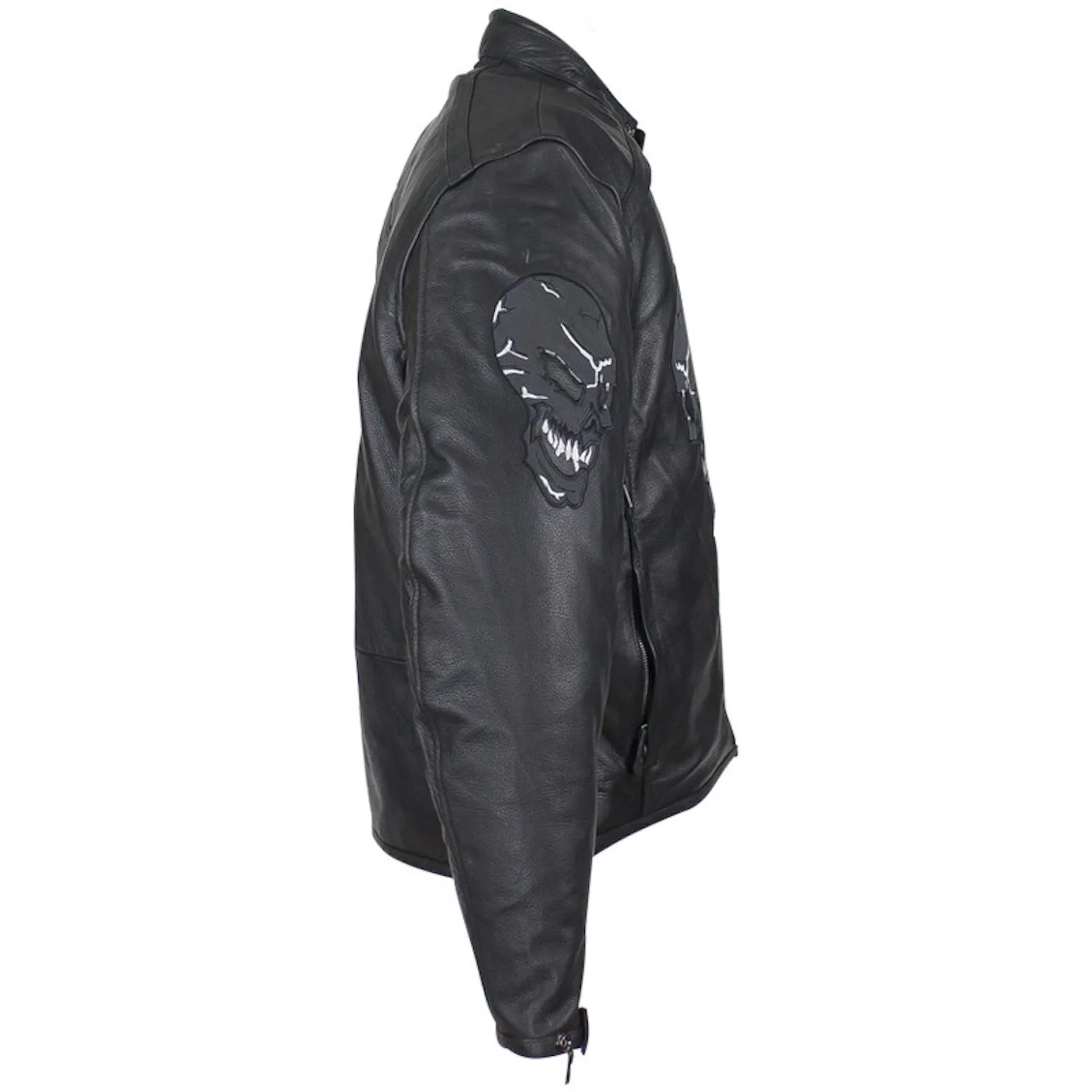 Mens Naked Leather Reflective Skull Motorcycle Jacket With Gun Pockets