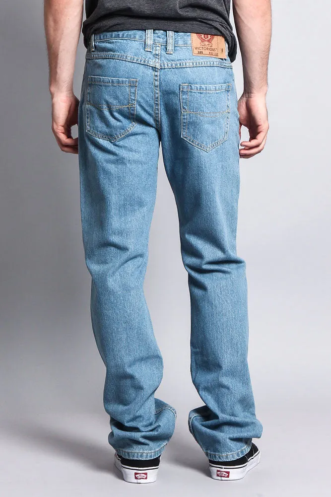 Men's Straight Fit Washed Denim Jeans (Washed Light Indigo)