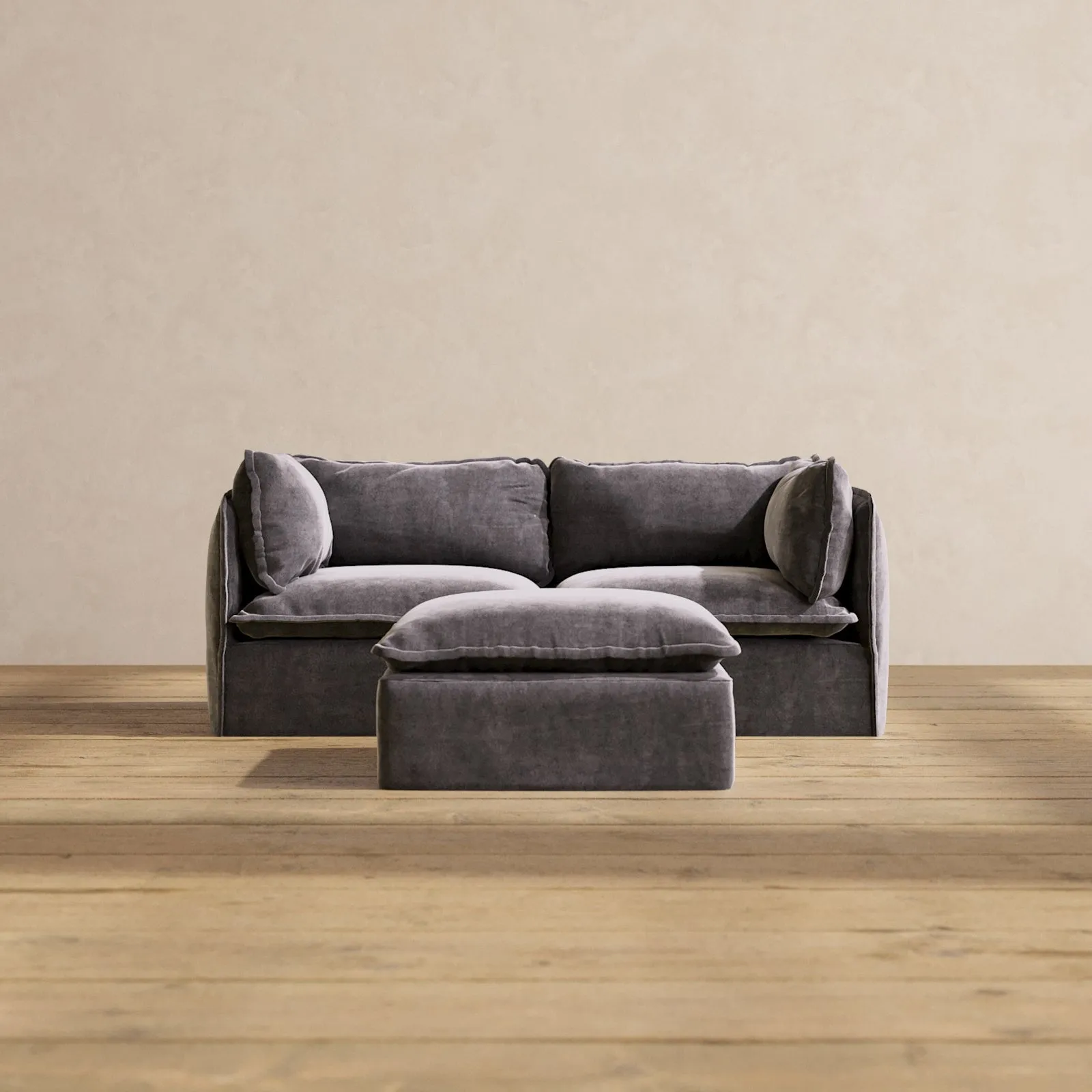 Modular Performance 2-Seater   Ottoman in Cinder | Relaxed Blend