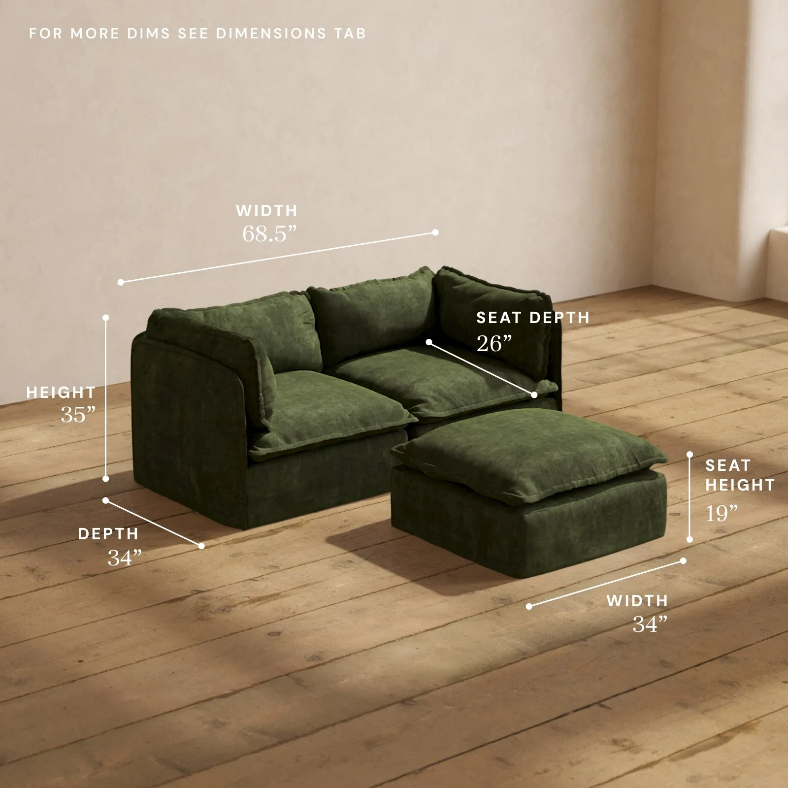 Modular Performance 2-Seater   Ottoman in Olive | Relaxed Blend