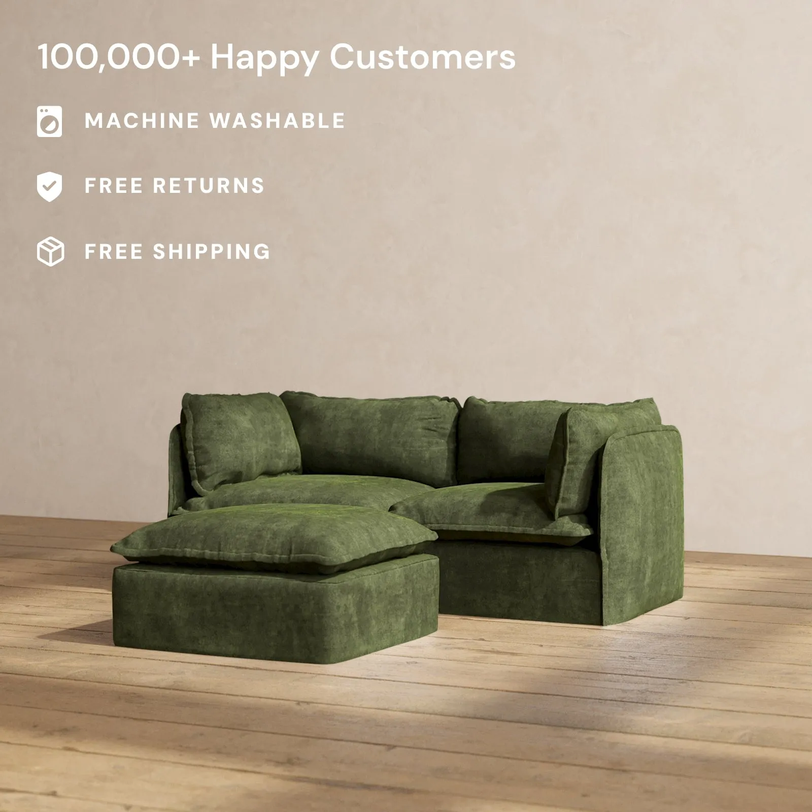 Modular Performance 2-Seater   Ottoman in Olive | Relaxed Blend