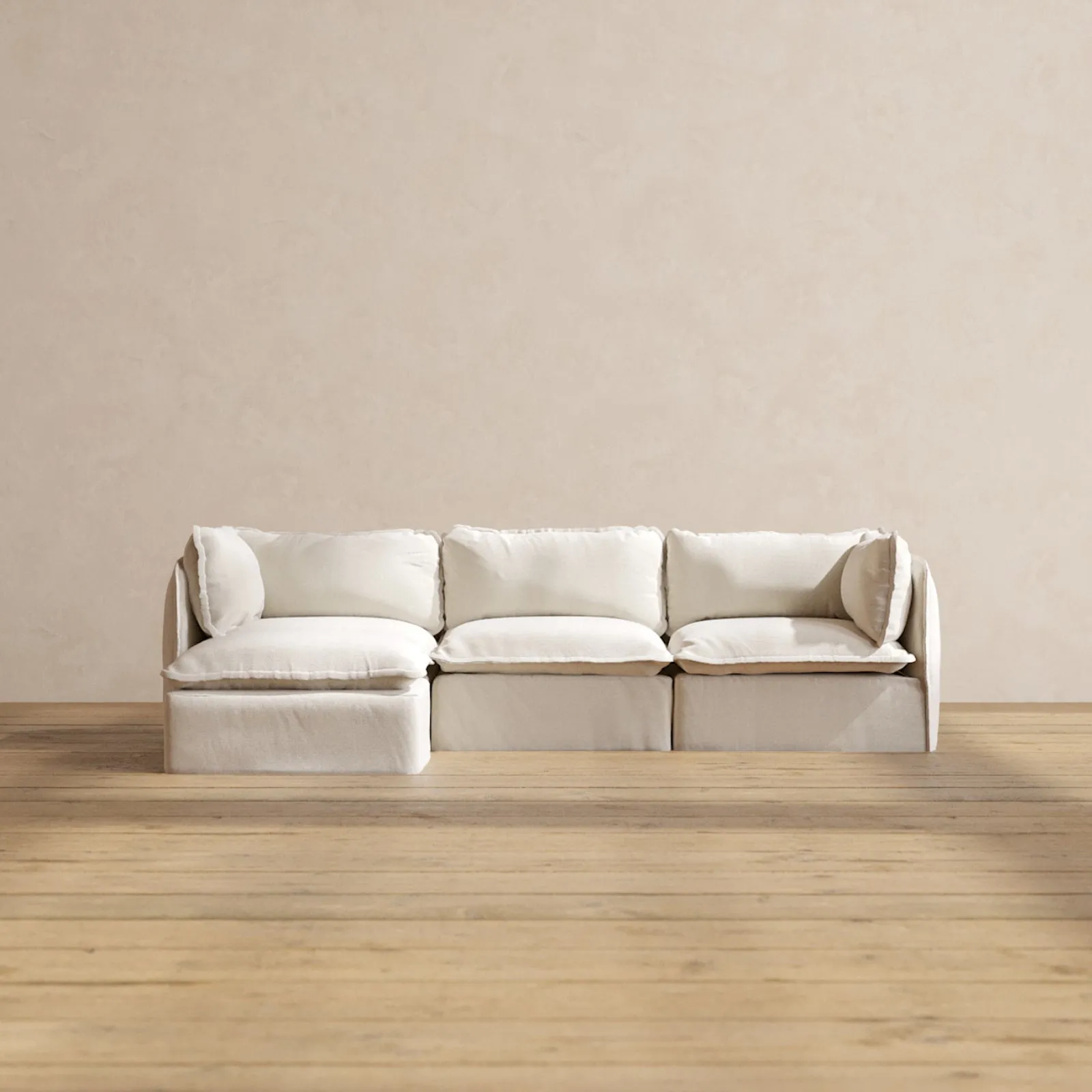 Modular Performance 3-Seater Sectional in Flour | Relaxed Blend