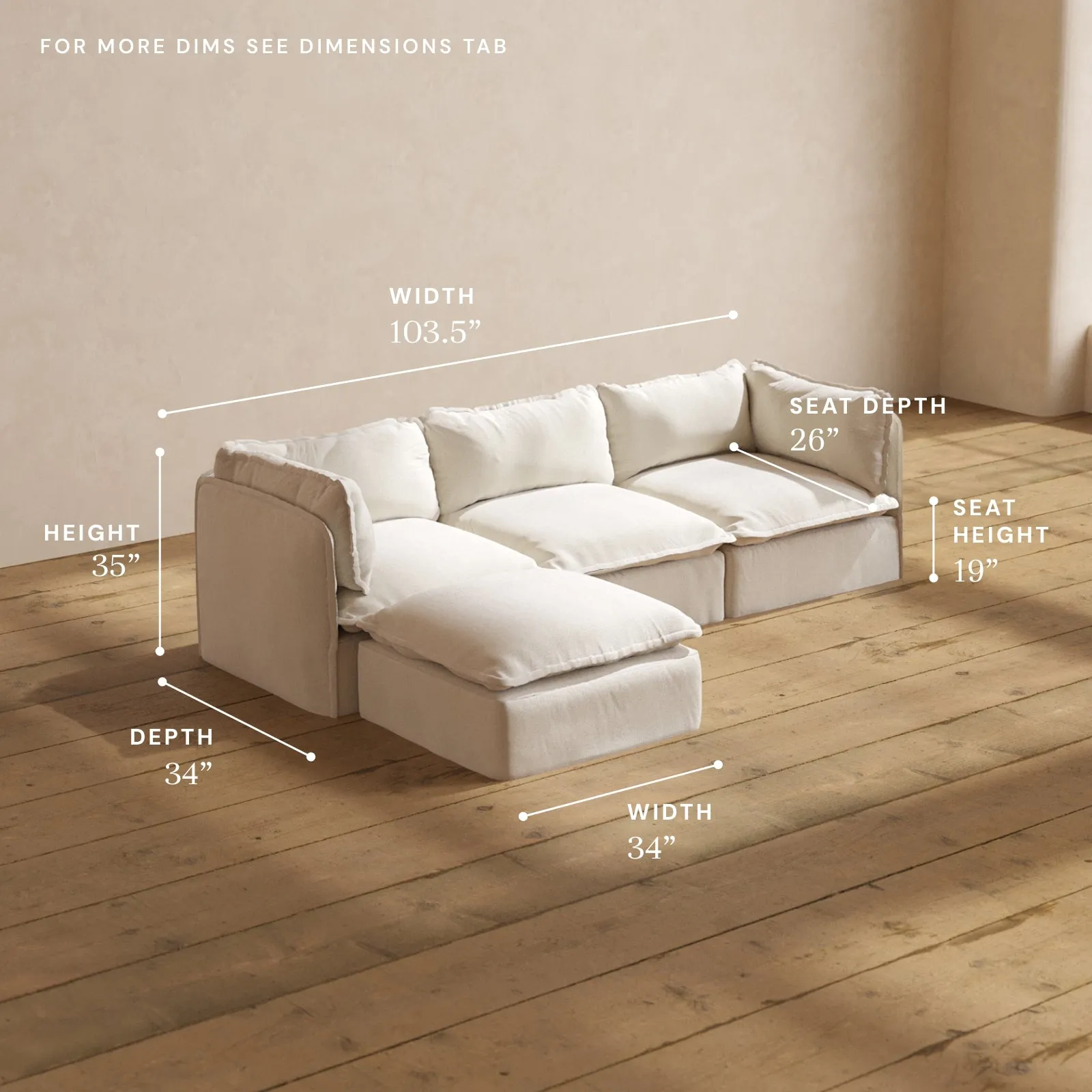 Modular Performance 3-Seater Sectional in Flour | Relaxed Blend