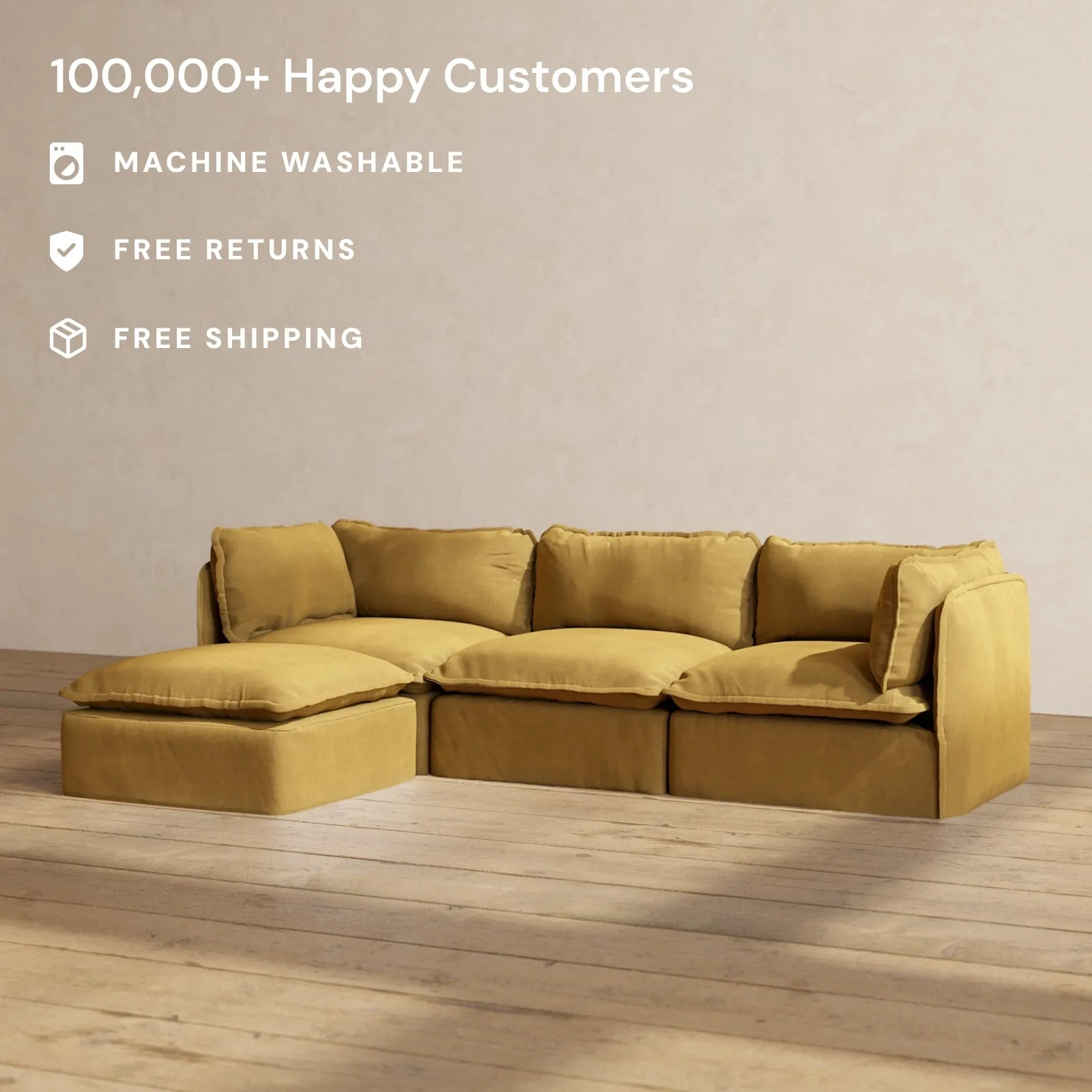 Modular Performance 3-Seater Sectional in Toffee | Relaxed Blend