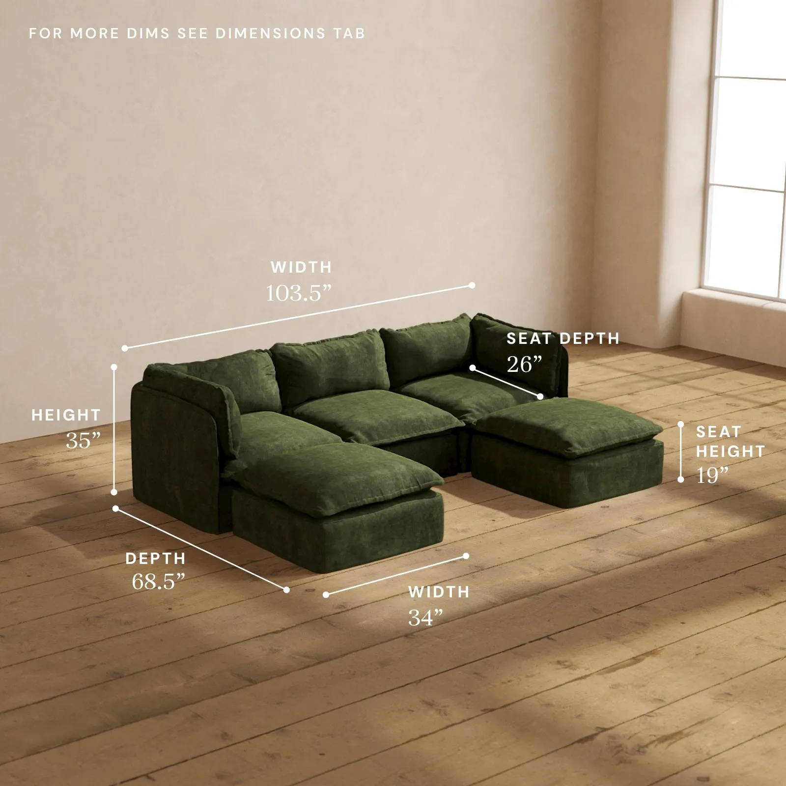 Modular Performance 3-Seater U-Sectional in Olive | Relaxed Blend