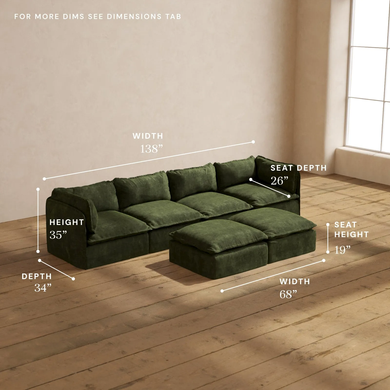 Modular Performance 4-Seater   Bench Ottoman in Olive | Relaxed Blend