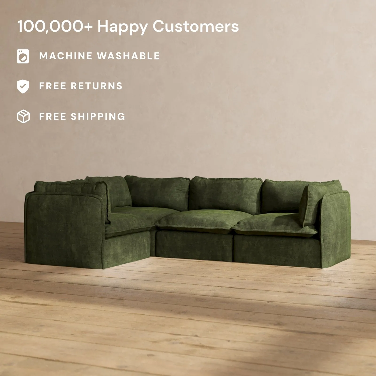 Modular Performance 4-Seater Corner Sectional in Olive | Relaxed Blend