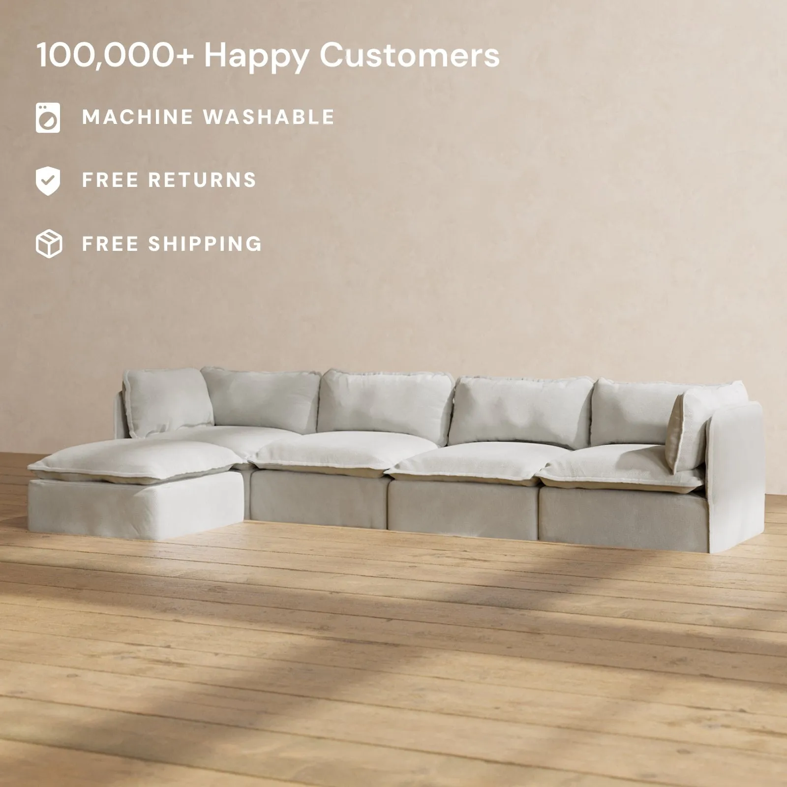 Modular Performance 4-Seater Sectional in Cloud | Relaxed Blend