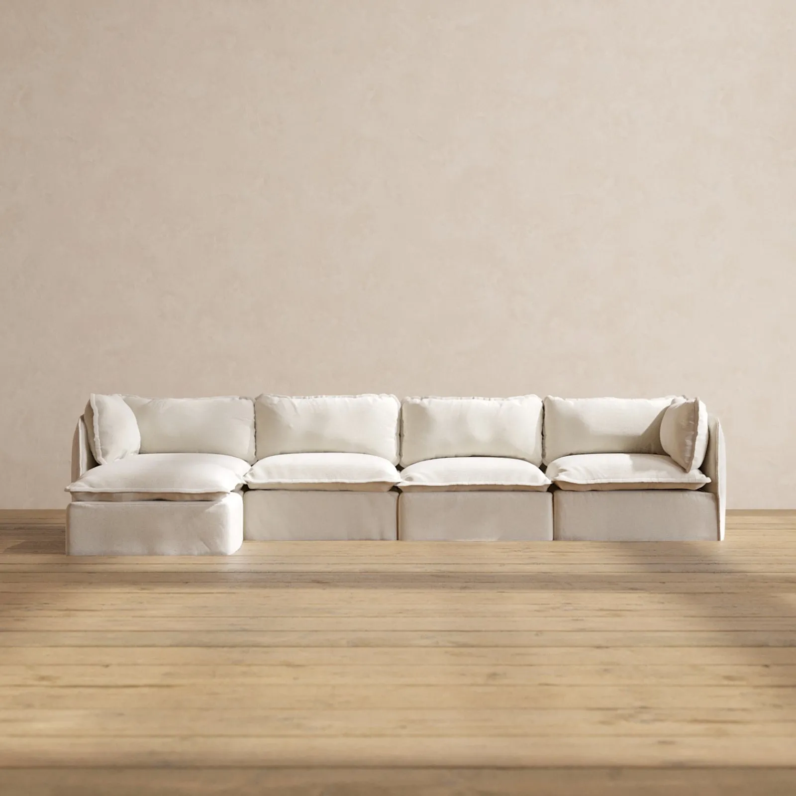 Modular Performance 4-Seater Sectional in Flour | Relaxed Blend