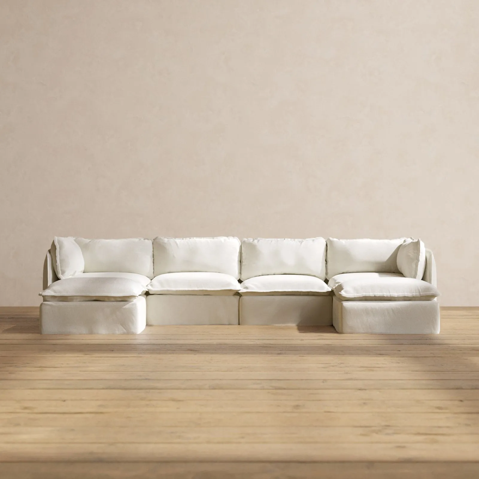 Modular Performance 4-Seater U-Sectional in Eggshell | Relaxed Blend