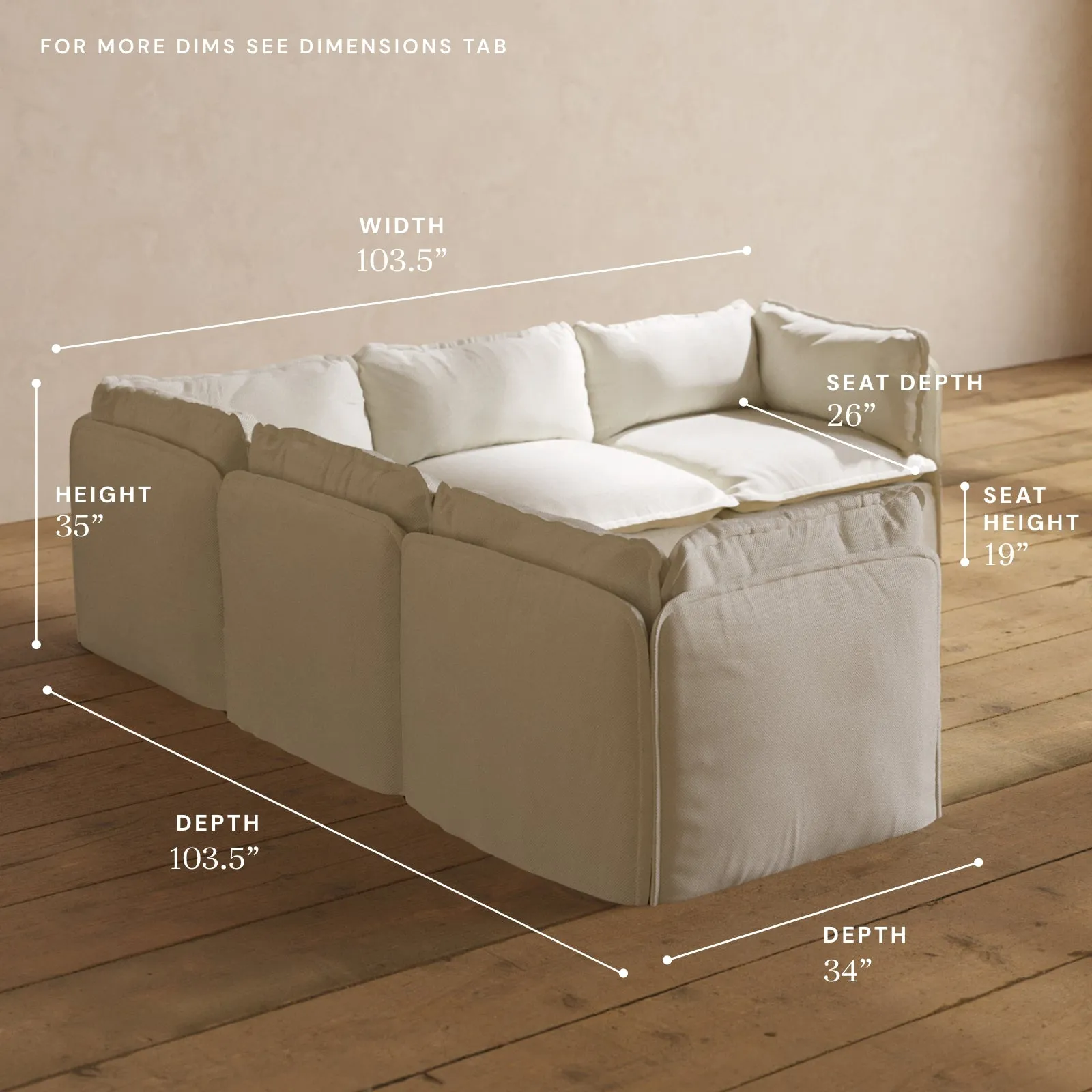 Modular Performance 5-Seater Corner Sectional in Eggshell | Relaxed Blend