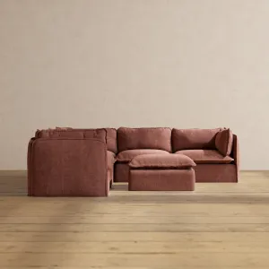 Modular Performance 5-Seater Corner Sectional   Ottoman in Chestnut | Relaxed Blend