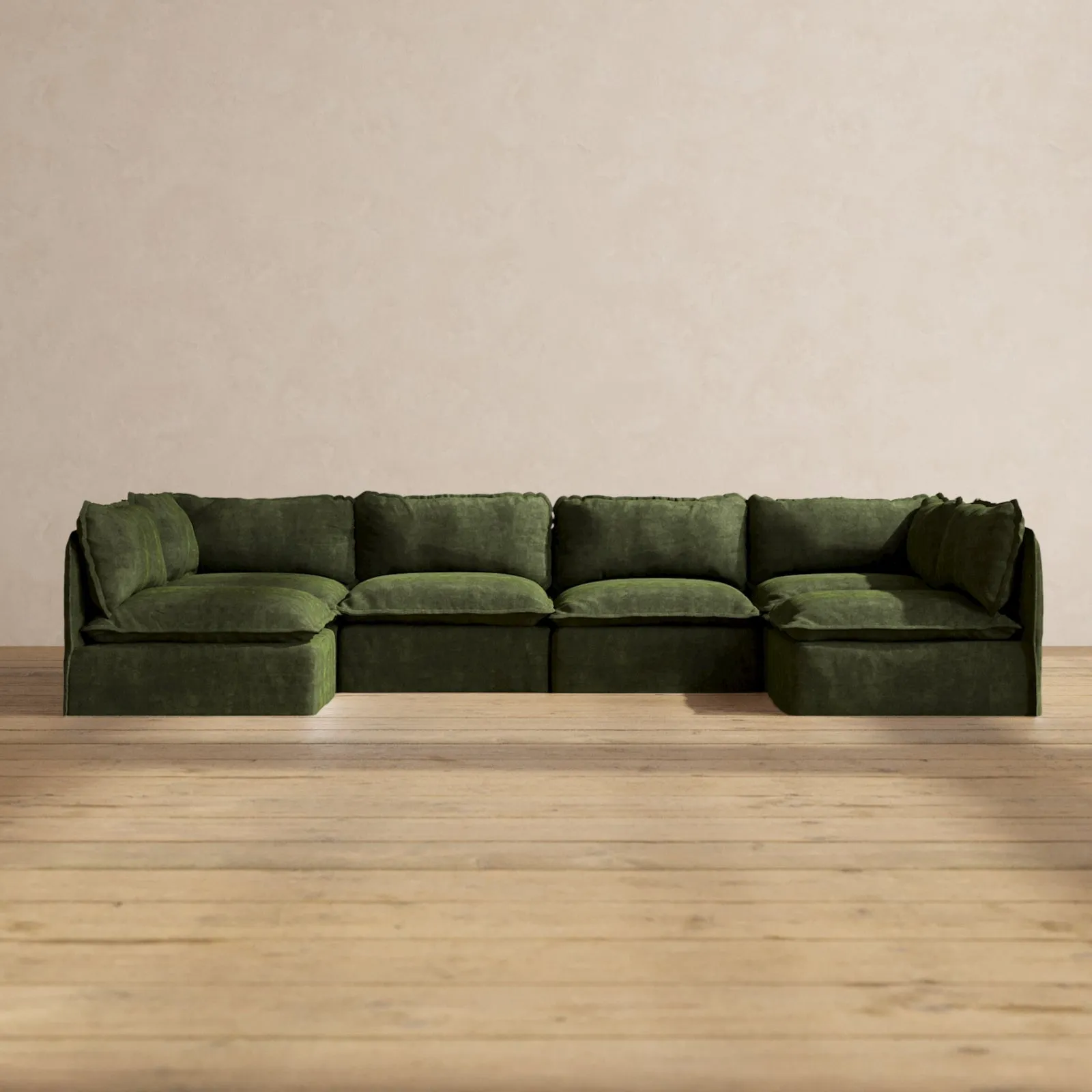 Modular Performance 6-Seater Open-Ends U-Sectional in Olive | Relaxed Blend