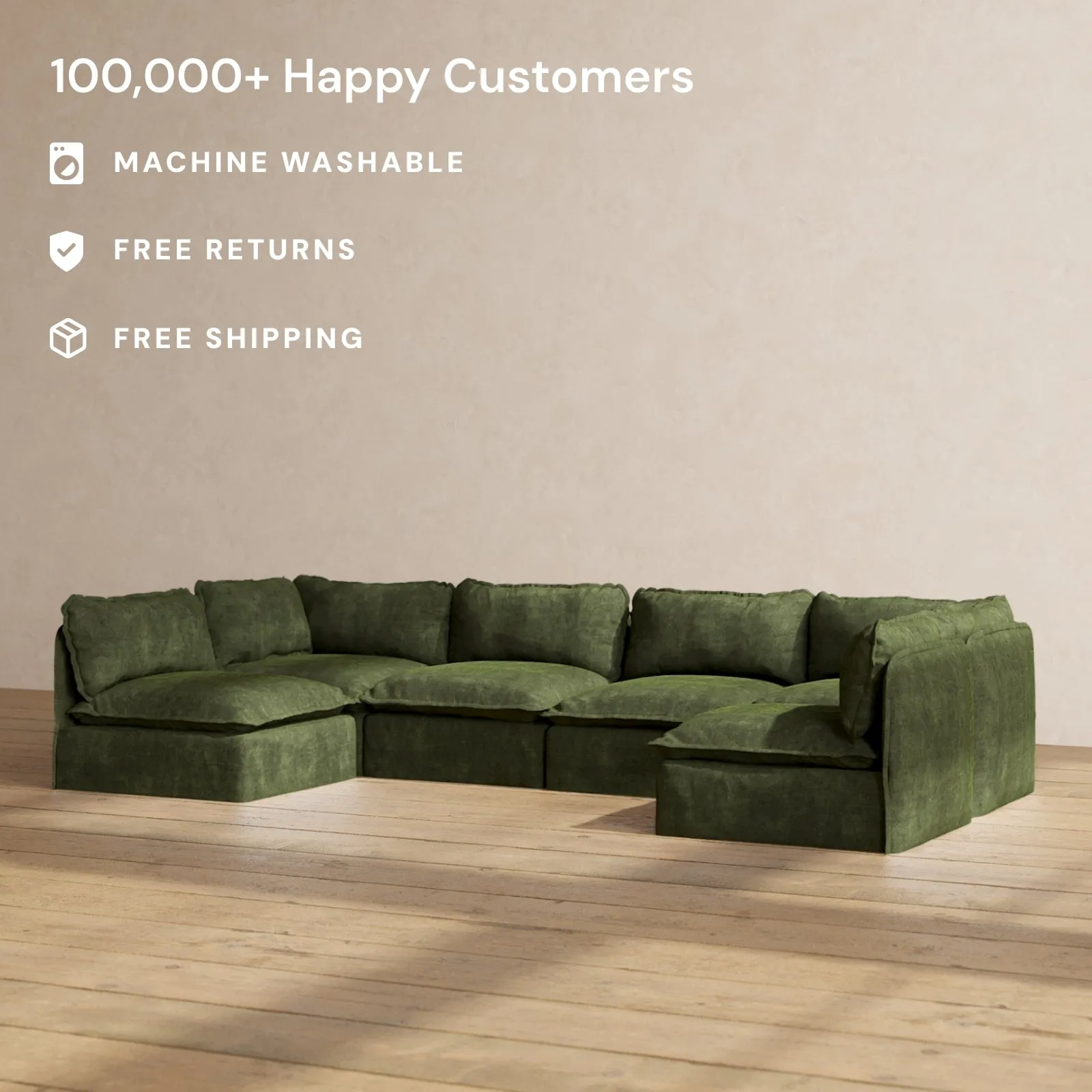 Modular Performance 6-Seater Open-Ends U-Sectional in Olive | Relaxed Blend