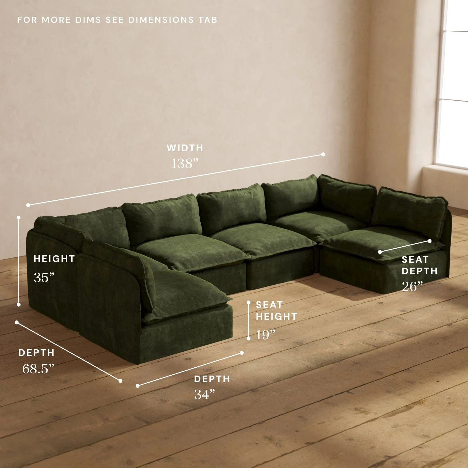 Modular Performance 6-Seater Open-Ends U-Sectional in Olive | Relaxed Blend