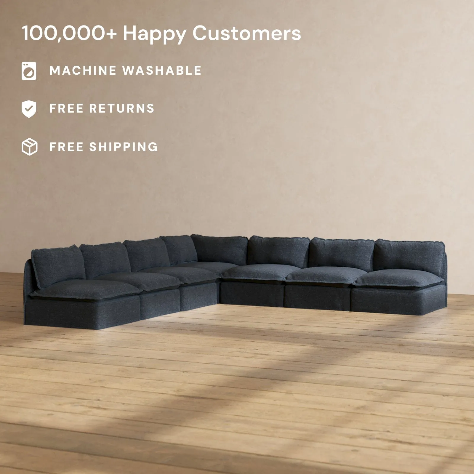 Modular Performance 7-Seater Open-Ends Corner Sectional in Indigo | Relaxed Blend