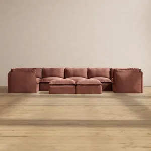 Modular Performance 7-Seater U-Sectional   Bench Ottoman in Chestnut | Relaxed Blend