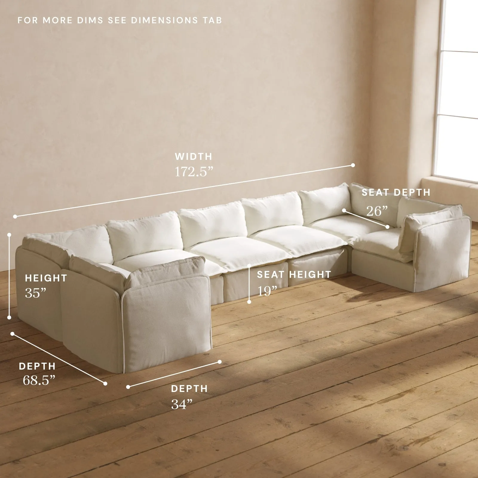 Modular Performance 7-Seater U-Sectional in Eggshell | Relaxed Blend