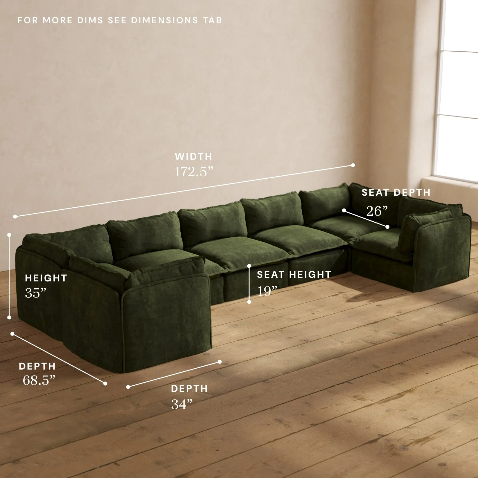 Modular Performance 7-Seater U-Sectional in Olive | Relaxed Blend