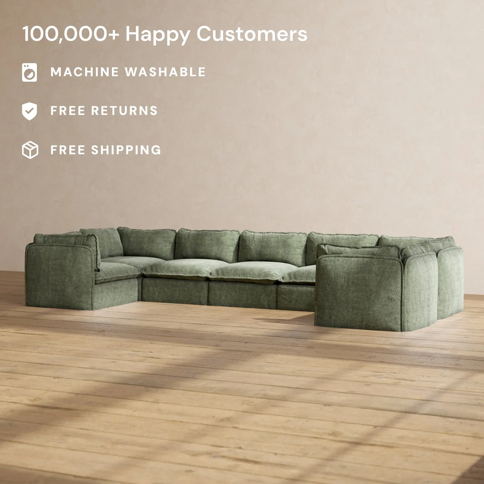 Modular Performance 7-Seater U-Sectional in Willow | Relaxed Blend