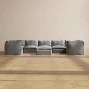 Modular Performance 7-Seater U-Sectional   Ottoman in Ash | Relaxed Blend