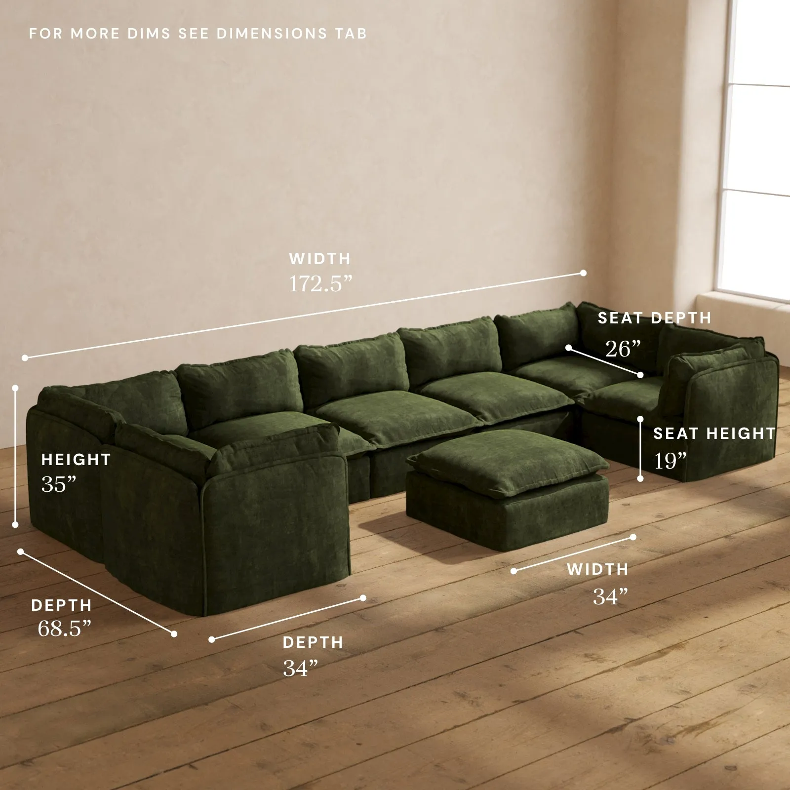 Modular Performance 7-Seater U-Sectional   Ottoman in Olive | Relaxed Blend