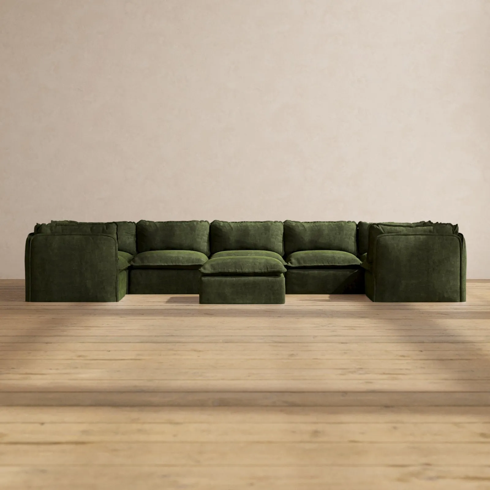 Modular Performance 7-Seater U-Sectional   Ottoman in Olive | Relaxed Blend